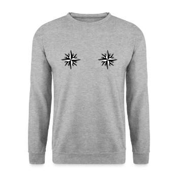 Kompass Winde Sterne - Unisex Pullover - Weißgrau meliert - Vorne - Alina (178cm) & Michal (187cm)