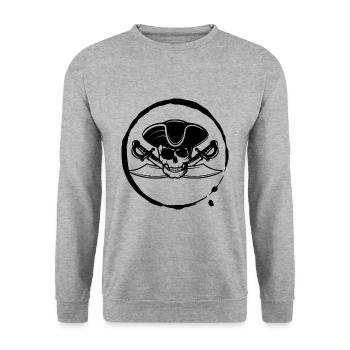 Piraten Totenkopf Freibeuter Seeräuber Säbel - Unisex Pullover - Weißgrau meliert - Vorne - Alina (178cm) & Michal (187cm)