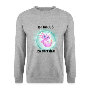 Ich bin süß, ich darf das! - Unisex Pullover - Weißgrau meliert - Vorne - Alina (178cm) & Michal (187cm)