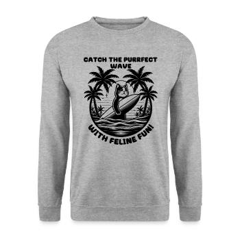 Surfing Cat Paradise : une aventure tropicale vous attend - Sweat-shirt Unisexe - gris chiné - Devant - Alina (178cm) & Michal (187cm)