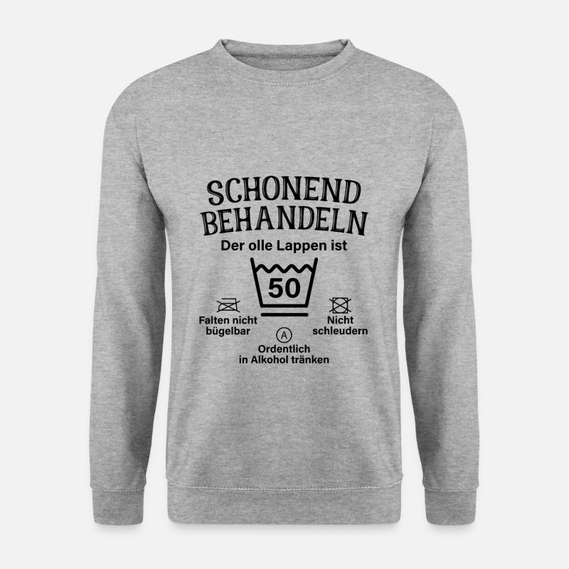 Schonend Behandeln Lappen Geschenk 50. Geburtstag - Unisex Pullover - Weißgrau meliert