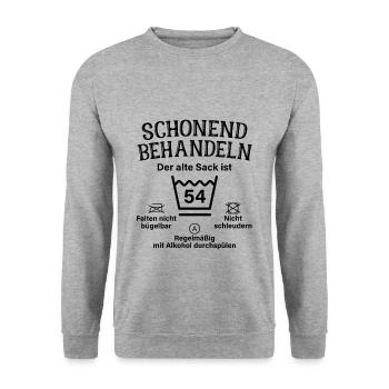 Schonend Behandeln 54. Geburtstag Der Alte Sack 54 - Unisex Pullover - Weißgrau meliert - Vorne - Alina (178cm) & Michal (187cm)