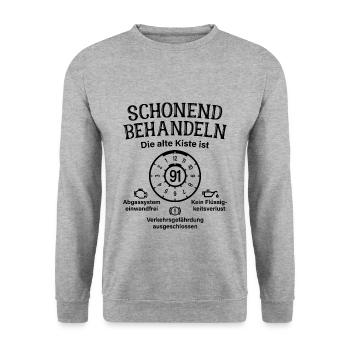 91. Geburtstag Schonend Behandeln Alte Kiste 91 - Unisex Pullover - Weißgrau meliert - Vorne - Alina (178cm) & Michal (187cm)
