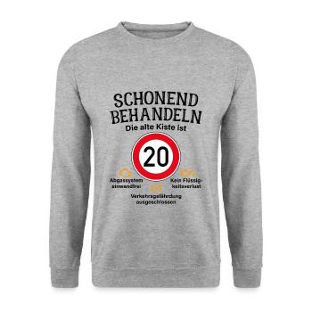 20. Geburtstag Schonend Behandeln Alte Kiste 20 - Unisex Pullover - Weißgrau meliert - Vorne - Alina (178cm) & Michal (187cm)