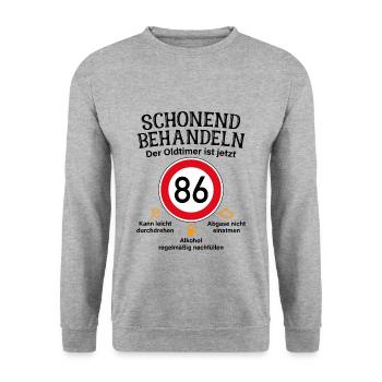 86. Geburtstag Schonend Behandeln Oldtimer Ist 86 - Unisex Pullover - Weißgrau meliert - Vorne - Alina (178cm) & Michal (187cm)