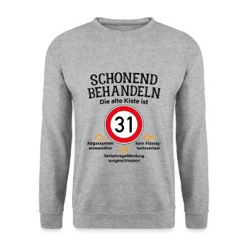 31. Geburtstag Schonend Behandeln 31 Alte Kiste 31 - Unisex Pullover - Weißgrau meliert - Vorne - Alina (178cm) & Michal (187cm)