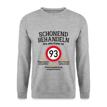 93. Geburtstag Schonend Behandeln 93 Alte Kiste 93 - Unisex Pullover - Weißgrau meliert - Vorne - Alina (178cm) & Michal (187cm)