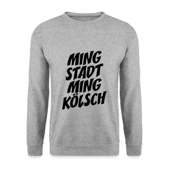 Ming Stadt Ming Kölsch Kölle Kölner Karneval Köln - Unisex Pullover - Weißgrau meliert - Vorne - Alina (178cm) & Michal (187cm)
