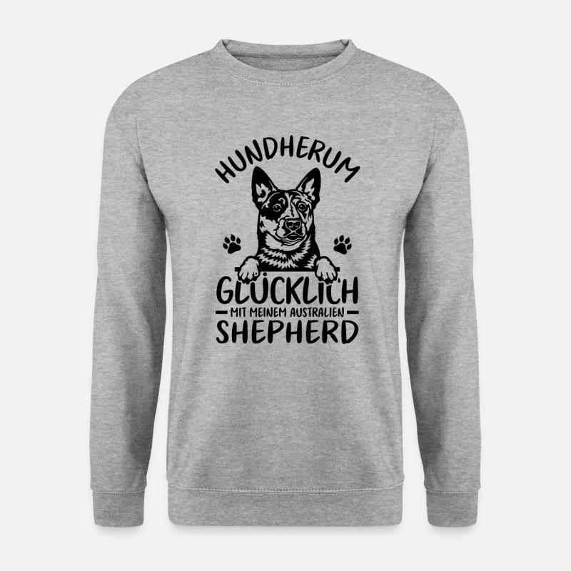 Schäferhund Glücklich mit Australian Shepherd - Unisex Pullover - Weißgrau meliert