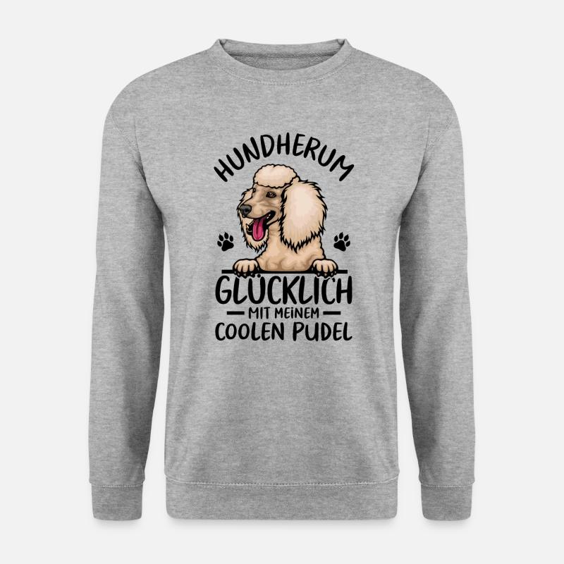 Hund Glücklich mit meinem Pudel - Unisex Pullover - Weißgrau meliert