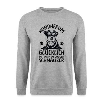 Hund Glücklich mit meinem Schnauzer - Unisex Pullover - Weißgrau meliert - Vorne - Alina (178cm) & Michal (187cm)