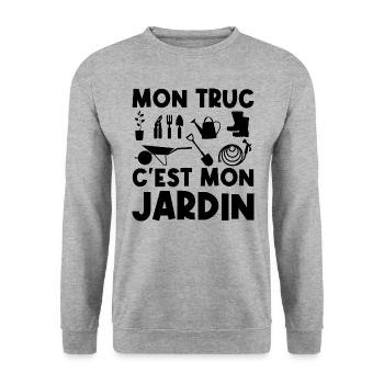 Mon truc c'est mon jardin - Sweat-shirt Unisexe - gris chiné - Devant - Alina (178cm) & Michal (187cm)