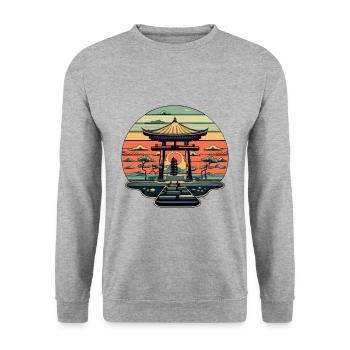 Japanischer Tempel - Unisex Pullover - Weißgrau meliert - Vorne - Alina (178cm) & Michal (187cm)
