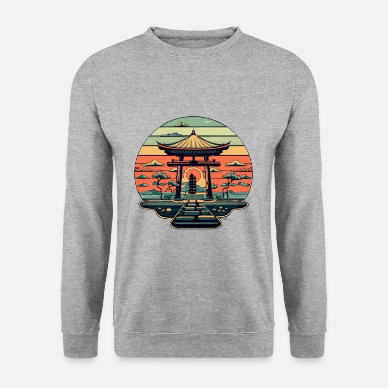 Japanischer Tempel - Unisex Pullover - Weißgrau meliert