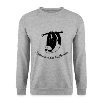 j'peux pas j'ai la flemme - cadeau humour flemme - Sweat-shirt Unisexe - gris chiné - Devant - Alina (178cm) & Michal (187cm)