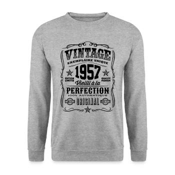 Vintage 1957 Cadeau Anniversaire 62 Ans - Sweat-shirt Unisexe - gris chiné - Devant - Alina (178cm) & Michal (187cm)