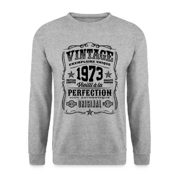 Vintage 1973 Cadeau Anniversaire 46 Ans - Sweat-shirt Unisexe - gris chiné - Devant - Alina (178cm) & Michal (187cm)