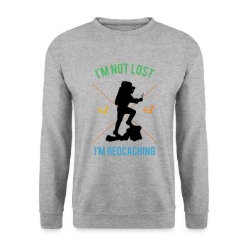 im not lost in geocaching - Unisex Sweatshirt - salt & pepper - Front - Alina (178cm) & Michal (187cm)