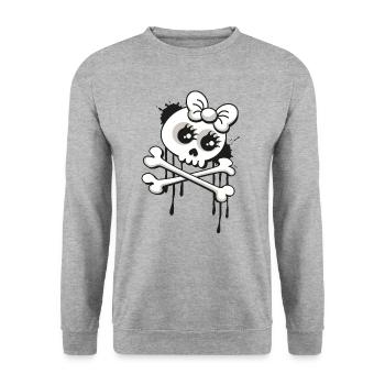 Süßes Totenkopf Shirt für Partys im Graffiti Style - Unisex Pullover - Weißgrau meliert - Vorne - Alina (178cm) & Michal (187cm)
