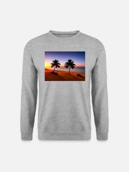 Sonnenuntergang am Strand mit Palmen - Unisex Pullover - Weißgrau meliert
