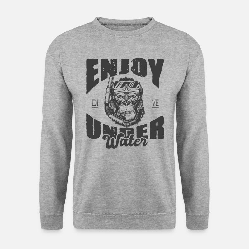 Schnorcheln Tauchausrüstung Affe Enjoy under Water - Unisex Pullover - Weißgrau meliert