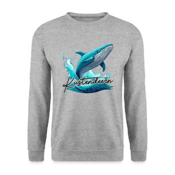 Küstendeern Wal mit Schriftzug - Unisex Pullover - Weißgrau meliert - Vorne - Alina (178cm) & Michal (187cm)