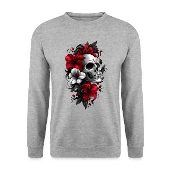 Crâne avec des fleurs - Sweat-shirt Unisexe - gris chiné - Devant - Alina (178cm) & Michal (187cm)