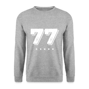 77 Zahl Trikot - Unisex Pullover - Weißgrau meliert - Vorne - Alina (178cm) & Michal (187cm)