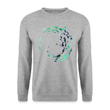 School of Fish,Fish,Painting,Graffiti,Blue - Unisex Sweatshirt - salt & pepper - Front - Alina (178cm) & Michal (187cm)