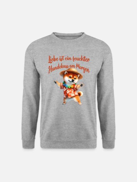 Liebe ist ein feuchter Hundekuss am Morgen - Unisex Pullover - Weißgrau meliert