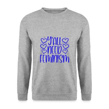 Feministischer Humor Git Y'All Need Feminism Geschenkidee - Unisex Pullover - Weißgrau meliert - Vorne - Alina (178cm) & Michal (187cm)