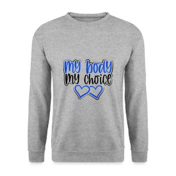 My Body My Choice Pro Choice Frauenrechtsgeschenk - Unisex Pullover - Weißgrau meliert - Vorne - Alina (178cm) & Michal (187cm)