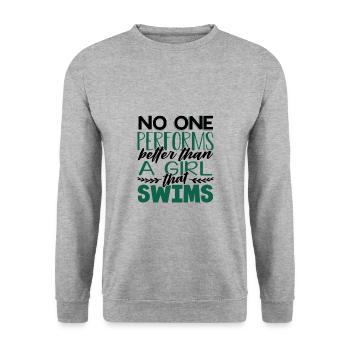 Mädchen-Schwimmergeschenk Niemand leistet bessere Leistungen als - Unisex Pullover - Weißgrau meliert - Vorne - Alina (178cm) & Michal (187cm)