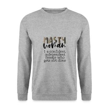 Feminismus böse Frau selbstbewusst Scheiße erledigen - Unisex Pullover - Weißgrau meliert - Vorne - Alina (178cm) & Michal (187cm)