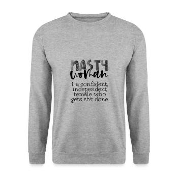 Feminismus böse Frau selbstbewusst Scheiße erledigen - Unisex Pullover - Weißgrau meliert - Vorne - Alina (178cm) & Michal (187cm)