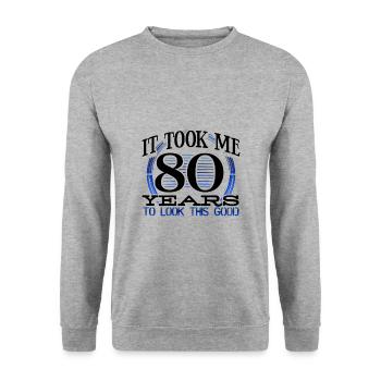 80th Birthday Gift Took Me 80 Years to Look This - Unisex Sweatshirt - salt & pepper - Front - Alina (178cm) & Michal (187cm)