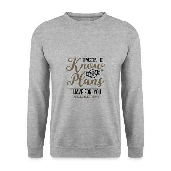 Le christianisme connaît les plans que j’ai pour toi Jérémie - Sweat-shirt Unisexe - gris chiné - Devant - Alina (178cm) & Michal (187cm)