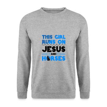 Horse Lover Girl Runs on Jesus and Horses - Unisex Sweatshirt - salt & pepper - Front - Alina (178cm) & Michal (187cm)