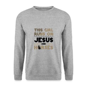 Horse Lover Girl Runs on Jesus and Horses - Unisex Sweatshirt - salt & pepper - Front - Alina (178cm) & Michal (187cm)