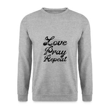 Christianity Gift Love Pray Repeat Christian Gifts - Unisex Sweatshirt - salt & pepper - Front - Alina (178cm) & Michal (187cm)