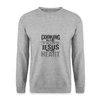 Cook Gift Chef La cuisine est dans mes veines Jésus - Sweat-shirt Unisexe - gris chiné - Devant - Alina (178cm) & Michal (187cm)
