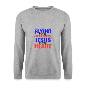 Flying Pilot Gift Flying is in My Veins Jesus is - Unisex Sweatshirt - salt & pepper - Front - Alina (178cm) & Michal (187cm)