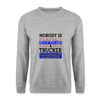 Trucker Gift Nobody Perfect Trucker Damn Close - Sweat-shirt Unisexe - gris chiné - Devant - Alina (178cm) & Michal (187cm)