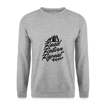 Bibliothécaire Cadeau Lire Retour Répéter Livre Amoureux Cadeaux - Sweat-shirt Unisexe - gris chiné - Devant - Alina (178cm) & Michal (187cm)