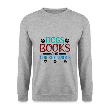 Book Lover Gift Dogs Livres et Chicken Wings Cadeaux - Sweat-shirt Unisexe - gris chiné - Devant - Alina (178cm) & Michal (187cm)