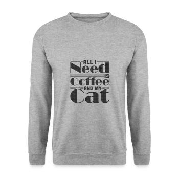 Coffee Drinking Cat Lover Gift All I Need is - Unisex Sweatshirt - salt & pepper - Front - Alina (178cm) & Michal (187cm)