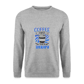 Café cadeau thérapeute d’abord, puis cadeaux de thérapie - Sweat-shirt Unisexe - gris chiné - Devant - Alina (178cm) & Michal (187cm)