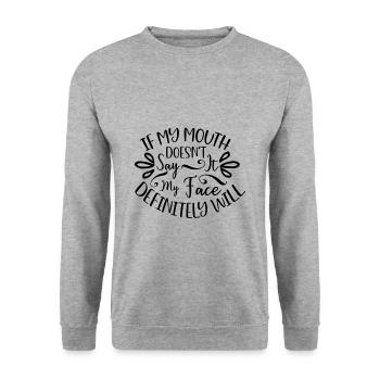 Sarkastische Geschenke, wenn mein Mund es nicht sagt - Unisex Pullover - Weißgrau meliert - Vorne - Alina (178cm) & Michal (187cm)