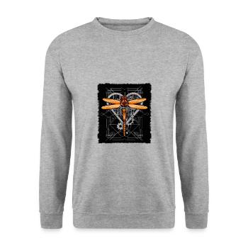 Steampunk Dragonfly Vintage Gears Goth Geschenk - Unisex Pullover - Weißgrau meliert - Vorne - Alina (178cm) & Michal (187cm)