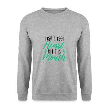 Sarcastique j’ai un bon cœur mais cette bouche - Sweat-shirt Unisexe - gris chiné - Devant - Alina (178cm) & Michal (187cm)